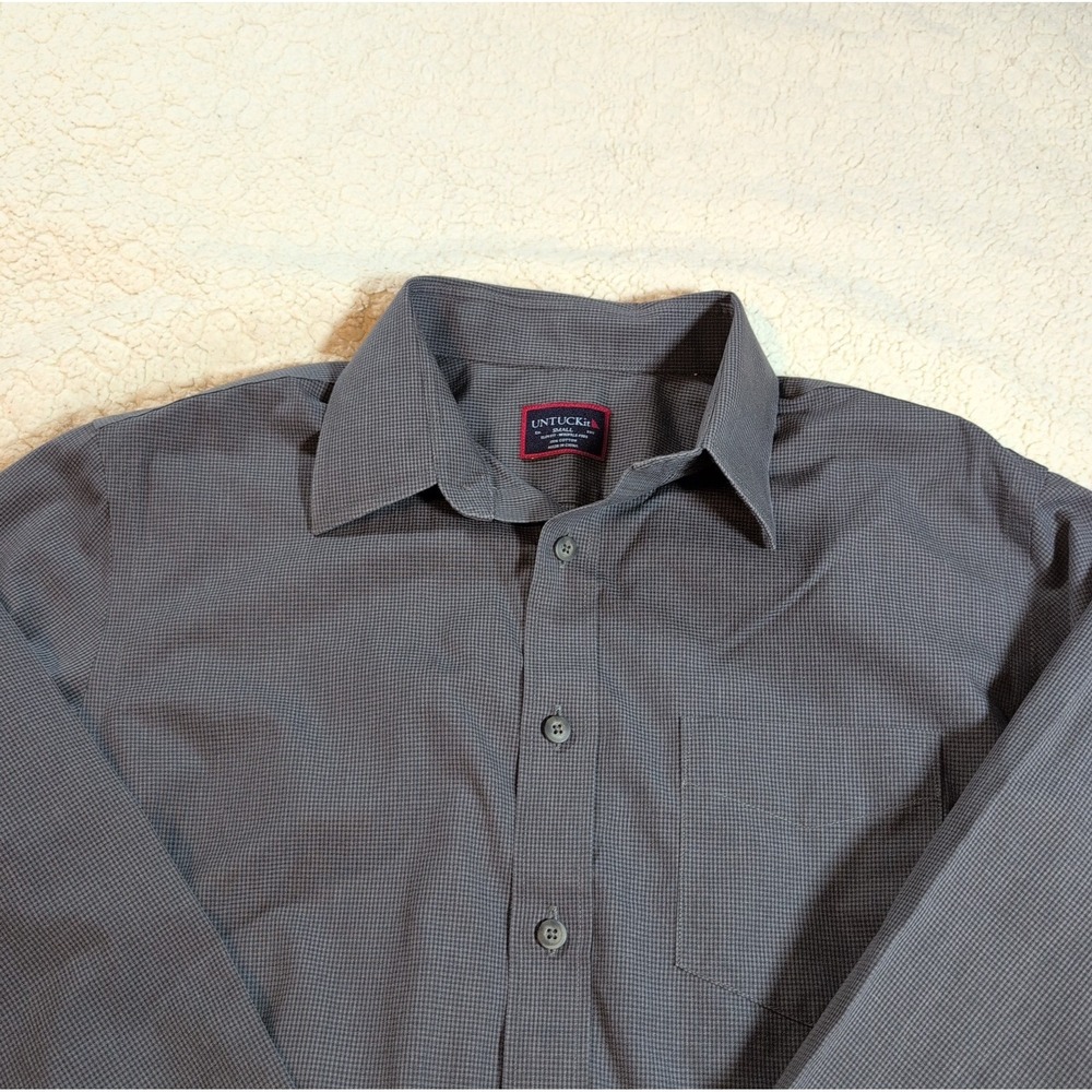 UNTUCKit Shirt Mens Small S Slim Fit Gray Micro Check Long Sleeve Button Up